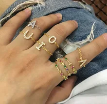 2021 Alphebet Charme Niedlichen Mikro Pflastern Cz Buchstaben Top Qualität Link Kette Meanning Neueste Design Zwei Farben Minimale Kette Ring