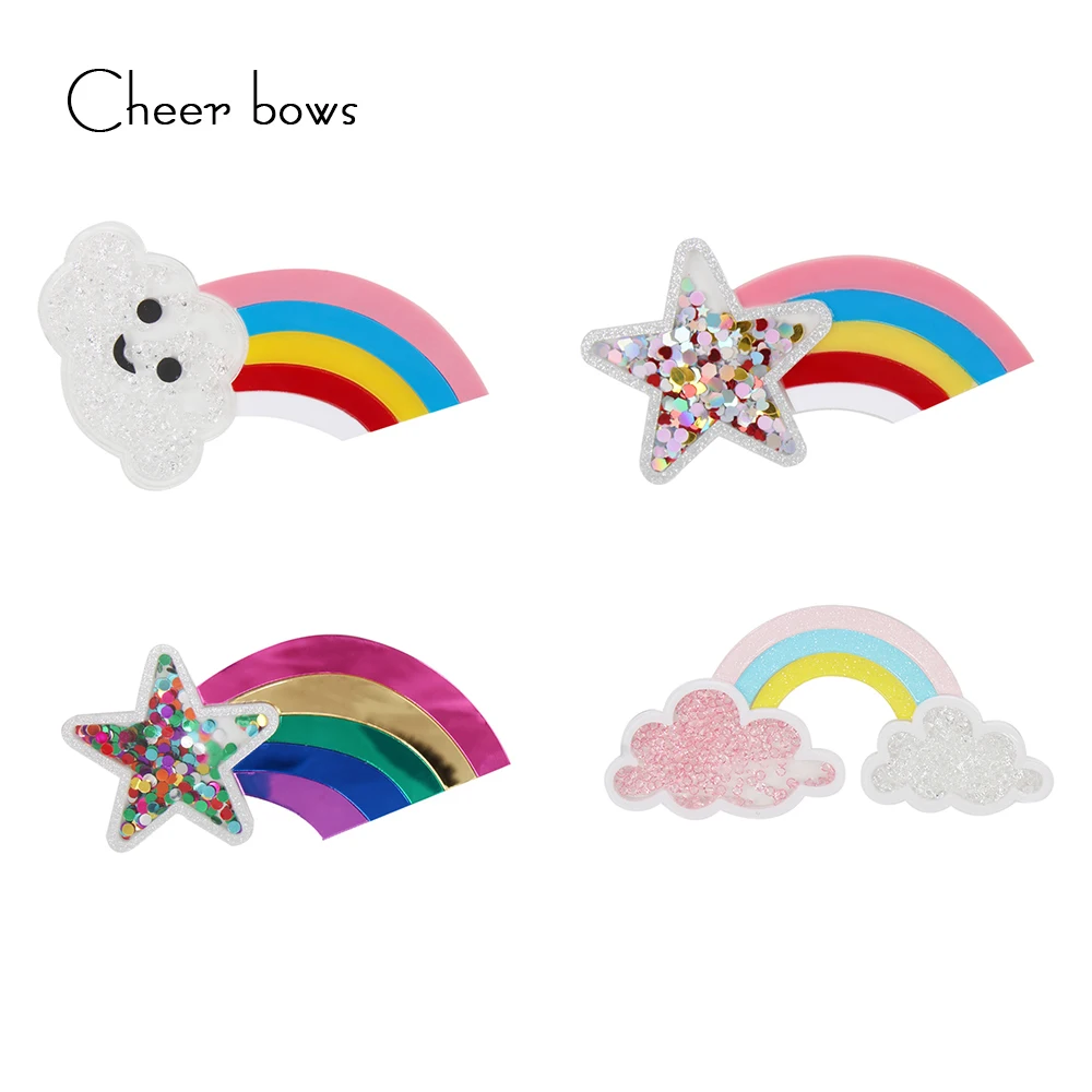 CheerBows 1pcs Rainbow Acrylic Patches DIY Hairbow Phone Case Accessories Handmade Decoration Material Resin Cabochon Applique