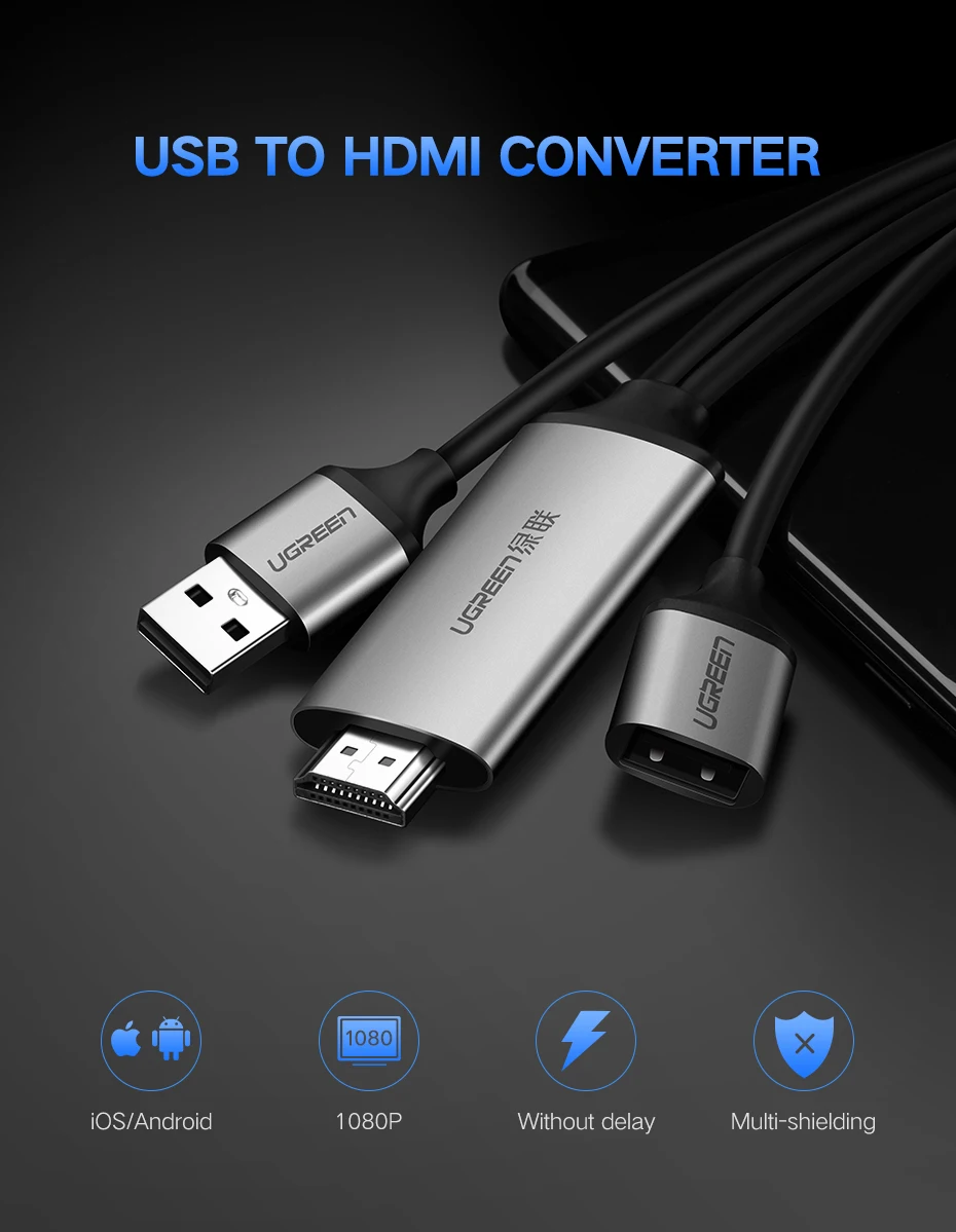 Ugreen HDMI кабель для iPhone 8X7 6s Plus iPad tv Android телефоны к HDMI адаптер Full HD 1080 P USB HDMI конвертер Кабель HDMI