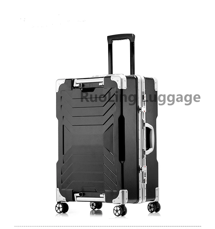 LeTrend Высокая емкость креативный скальный багаж Спиннер чемодан колеса 20 дюймов черная переноска Алюминиевая тележка рама дорожная сумка