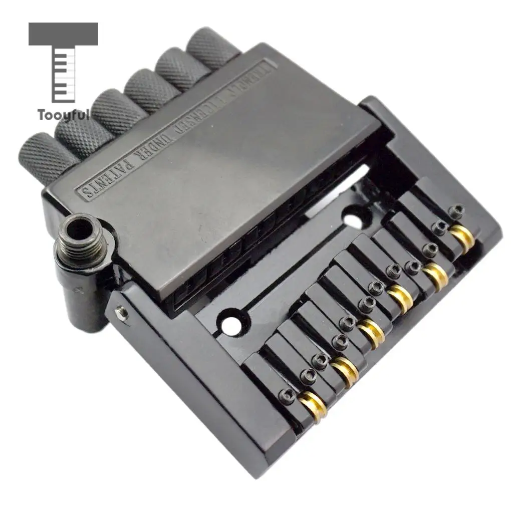 Tooyful Durable Iron Black 6 String Saddle Bridge Tailpiece with Nut Set for Headless Electric Guitar Replacement Parts