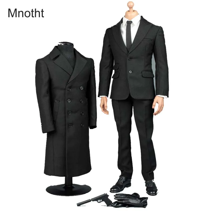 Mnotht 1/6 Solider James 007 Bond Secret Suit Overcoat V1006 Shirt + Pants+ Shoes + Gloves+necktie For 12in Action Figure Toy l3 mnotht 1 6 pmc vh 1030 private military solider model with helmet gun jeans coat glasses boots for 12in action figure toy l3