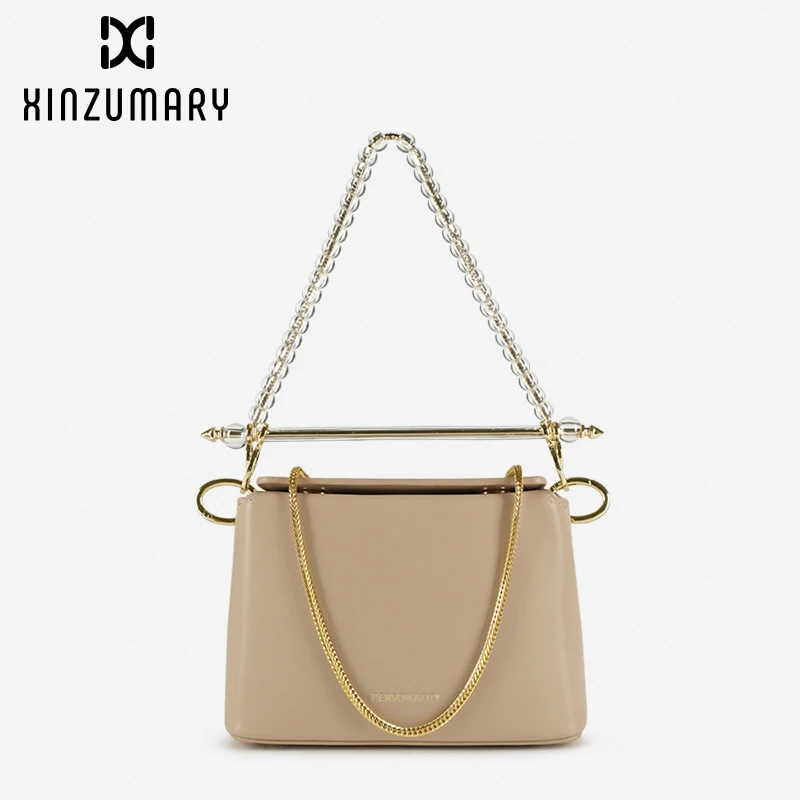 

Simple New Bead chain Metal chain Women Shoulder Bag Solid color Female small square Bag PU Leather Women Handbag bolsa feminina