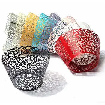 

50pcs Little Vine Lace Laser Cut Cupcake Wrapper Liner Wedding Birthday Party Baby Shower Handmade Cake Decoration A3