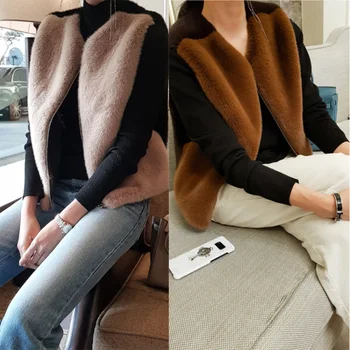 

European station vest female short Korean version of the loose imitation Mink Fur stitching fur coat slim vest