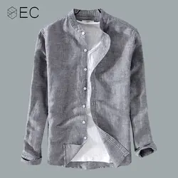 EC2018 мужские Рубашки повседневные рубашки однотонные хлопковые льняные рубашки с длинными рукавами модные деловые рубашки Fit Одежда T118