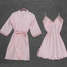 Для женщин костюм для сна; детская пижама с принтом бант с кружевной отделкой ночная рубашка; одежда для сна костюм v-образная пижама в китайском стиле для свадьбы, невесты, подружки невесты Robe