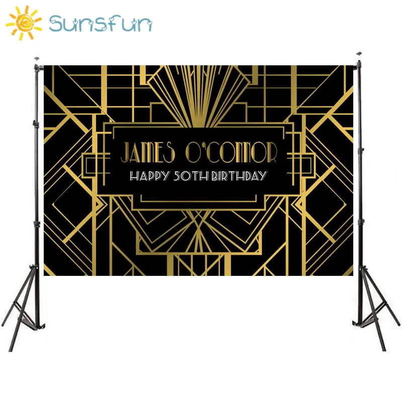 

Sunsfun 7x5ft Gold Color Great Gatsby Photography Backgrounds Vinyl Cloth High Quality Computer Print Birthday Photo Backdrop