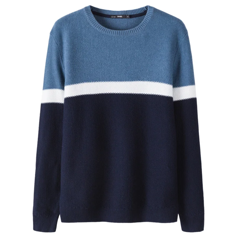 SEMIR Men Rib Knit Color Block Sweater Men's Pullover Sweater with Ribbed Crewneck Cuff and Hem Casual Style for Spring Autumn