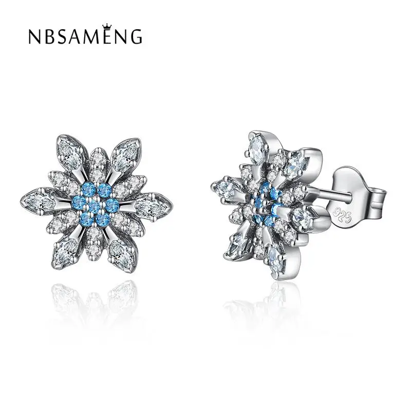 

Authentic 925 Sterling Silver Crystallised Snowflake With Clear Cubic Zirconia Original Pan Stud Earrings For Women Gift Jewelry