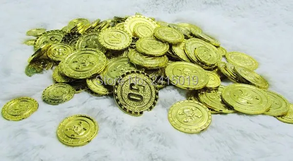 

Wholesale cool 1000pc plastic Spanish pirate treasure gold coins props toys for Birthday party favors cosplay kids hours fun