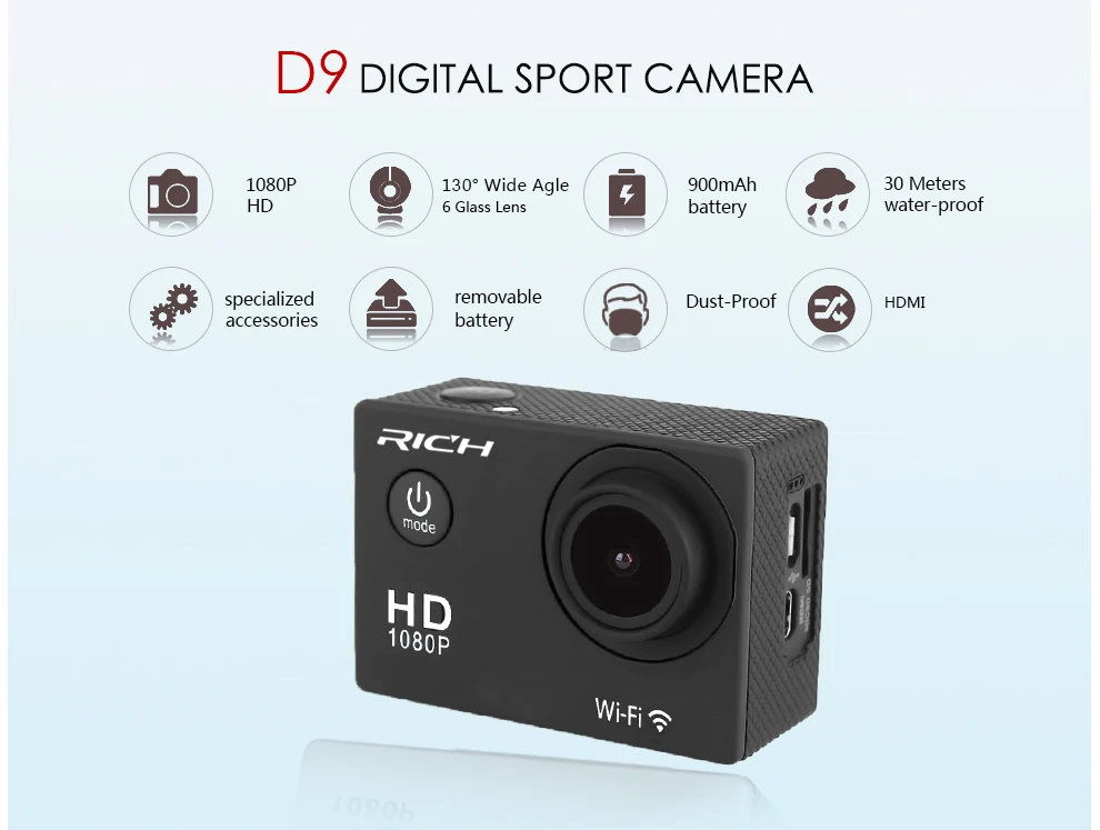 RICH Sports Camera HD 8MP Wifi 1080P Action Video Camera Underwater DV Mini Waterproof Sport helmet cameras Camcorder small action camera