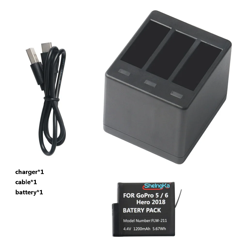 Add 1 battery 3 канала зарядное устройство аксессуары наборы 1200 мАч перезаряжаемые Li-po батареи для GoPro Hero 5 6 7 черные экшн-камеры - Цвет: Add 1 battery