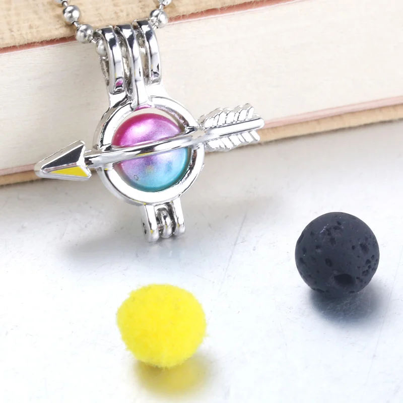

6pcs Bright Silver arrow Pearls Cage Jewelry Making Supplies Bead Cage Pendant Essential Oil Diffuser Locket For Oyster Pearl