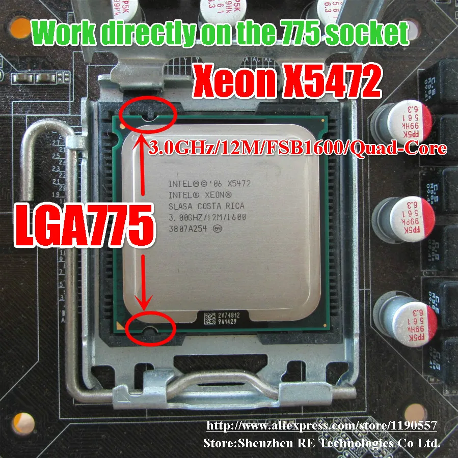 

Intel Xeon X5472 Processor(3.0GHz/12MB/1600MHz) equal to LGA775 Core 2 Quad Q9650 CPU,works on LGA775 mainboard no need adapter