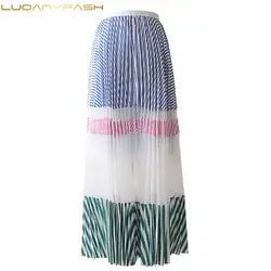 Luoanyfash Высокая талия плиссированные юбки для Для женщин эластичные лоскутное длинные праздничные юбки женские летние 2018 прелестные модные