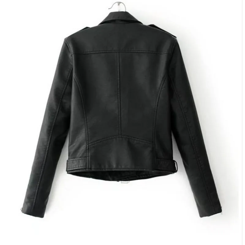 Soild Color Leather Jacket Women Fashion Bright Colors Black Motorcycle Coat Short Faux Leather Biker Jacket Soft Female Tops