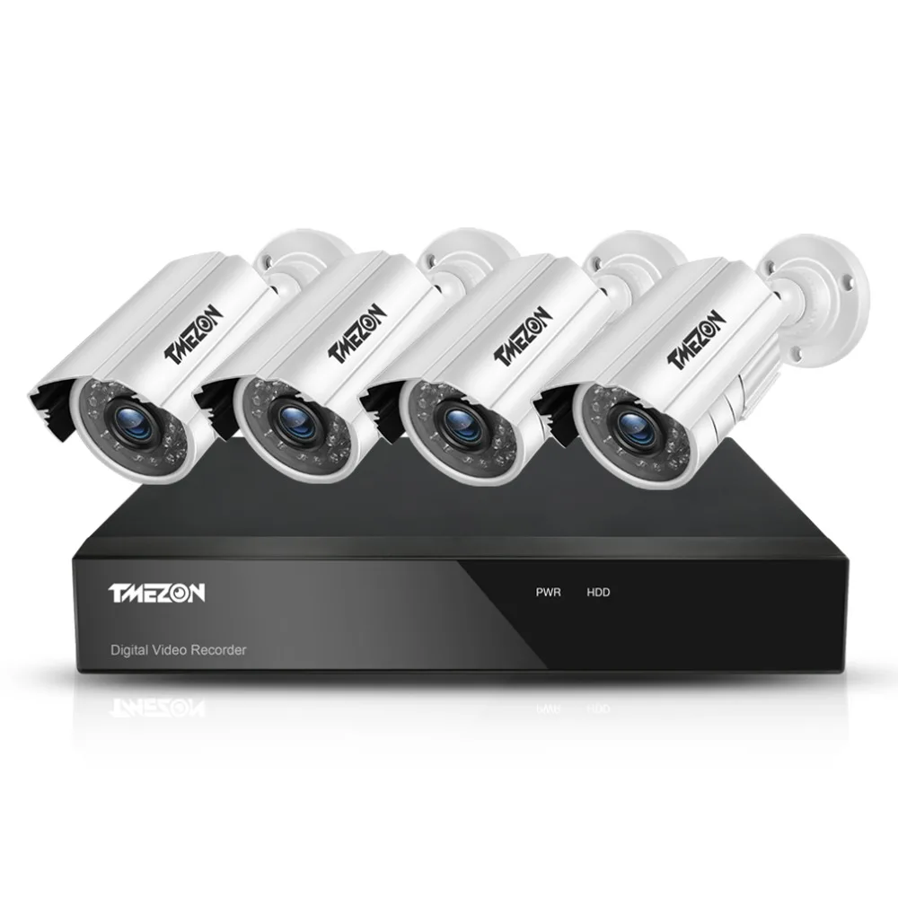 

TMEZON 8CH CCTV System 4PCS 720p Outdoor Weatherproof Security Camera 8CH 1080N DVR Day/Night Kit Video Surveillance System