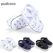 Летний костюм для малышей; одежда для малышей для маленьких мальчиков мягкие сандалии обувь подошве Нескользящие сандалии кроссовки с принтом; обувь для новорожденных на возраст от 0 до 18 месяцев, цвет: белый, черный, голубой
