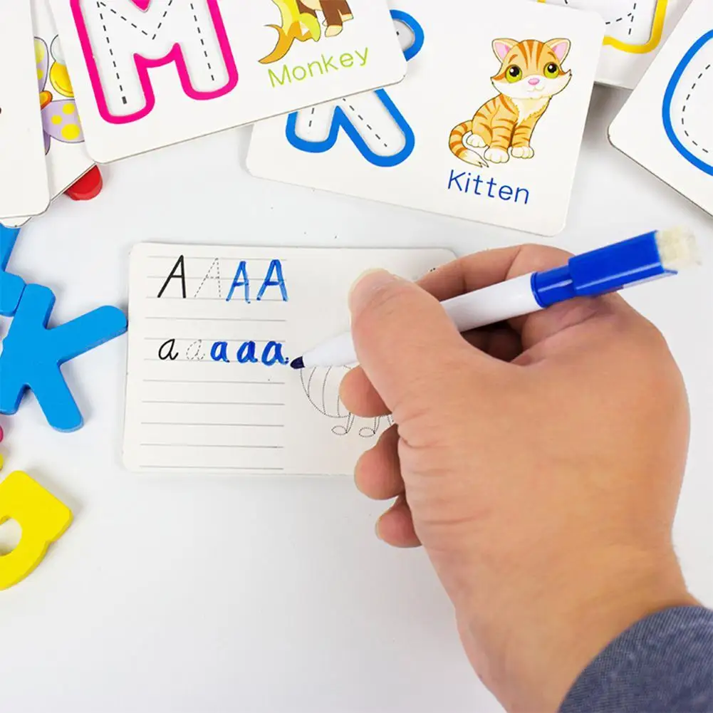 Cartão de Alfabetização Cognitivos para Preschool Cartão Inglês Carta Aprendizagem Montessori Alfabeto Palavra Brinquedos Children Bebê 8 Cheap Quebra-cab.