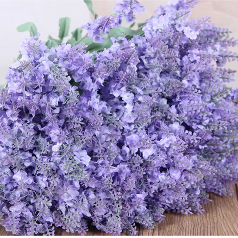 10 Heads Silk Flowers Provence Lavender Fake Artificial High Quality Flowers Wedding Decoration For Home Garden Decor DA