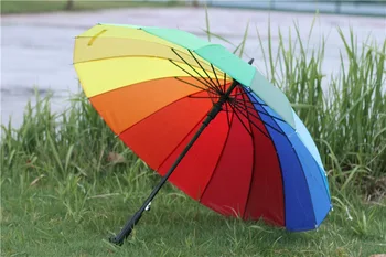 

50pcs 16K Long Handle Rainbow Umbrella Windproof Straight Umbrella Advertising Umbrella wen6472