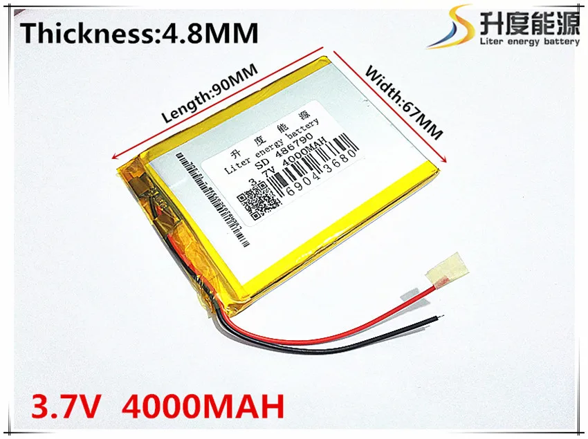 3,7 V, 4000 mAH, [486790] PLIB; полимерная литий-ионная/литий-ионный аккумулятор для gps, mp3, mp4, mp5, dvd, bluetooth, модель игрушки