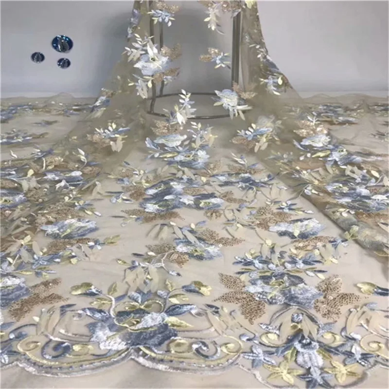 

2019 New Lace Fabric for Dresses Latest Nigerian French Tulle Lace with Sequin High Quality African Sequins Lace Fabric