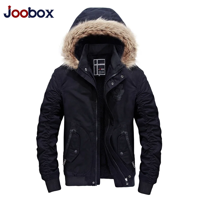 

JOOBOX Autumn Winter 100%Cotton jackets Men Casual thicken Warm coats High quality fur collar hooded Army Green Men parkas