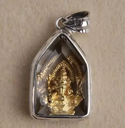 925 серебро Тибетский Ганеш Будда кулон ожерелье из стерлингового серебра ганеза богатство Будда Кулон ожерелье слон буддийский амулет - Окраска металла: Golden Pendant Only