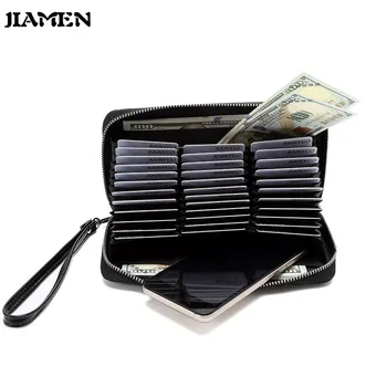 

JIAMEN Solid Genuine leather Long wallet RFID Blocking Anti Theft Wallet Women Big Long Passport Travel Wallets Card Purse Men