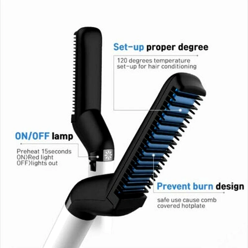 

Multifunctional Hair Comb Quick Beard Straightener Curling Curler Show Cap Men Beauty Hair Styling Tool with Gift Box Pack