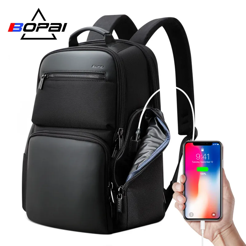 Водонепроницаемый рюкзак Bopai, черный дорожный деловой рюкзак с защитой от кражи, отделением для ноутбука 15,6 дюйма и USB-зарядкой - Цвет: Black