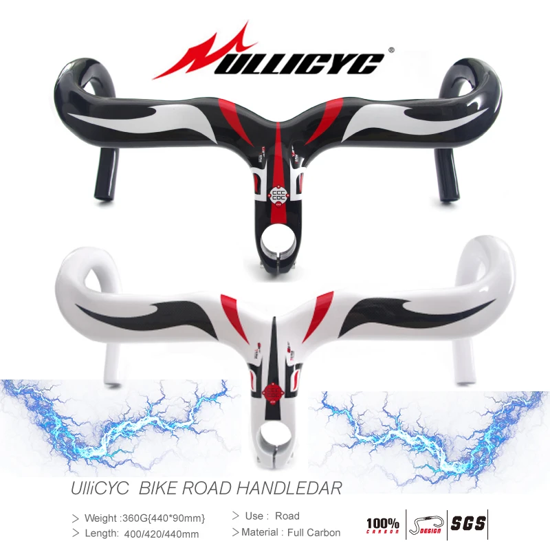 

One in one bend bar superstrong(Handlebar with stem) Full Carbon Road Bicycle Bent Bar 400/420/440*90/100/110/120mm Free Ship