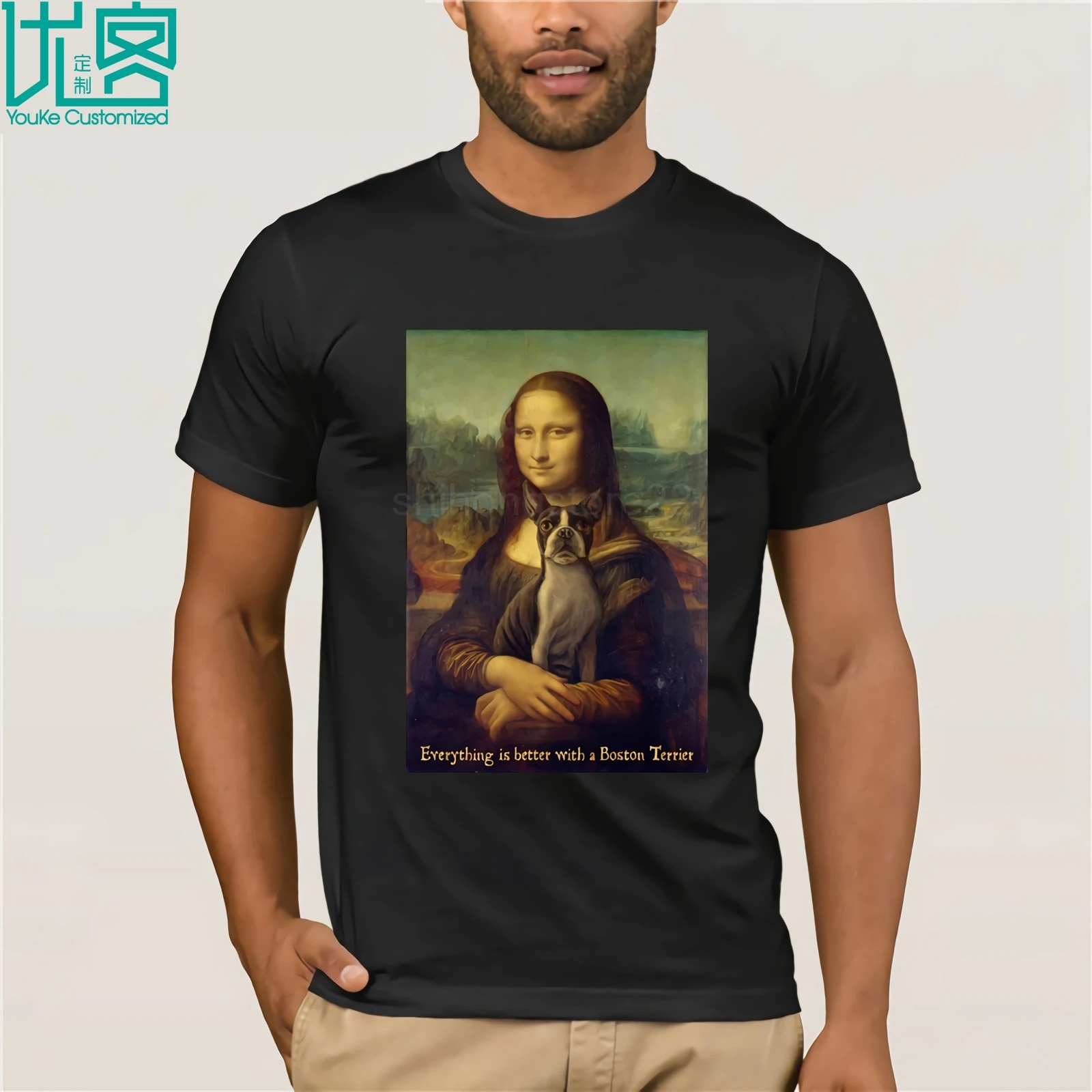 Mona Lisa с Boston bull футболка с фотографией терьера топы с короткими рукавами Мужская футболка