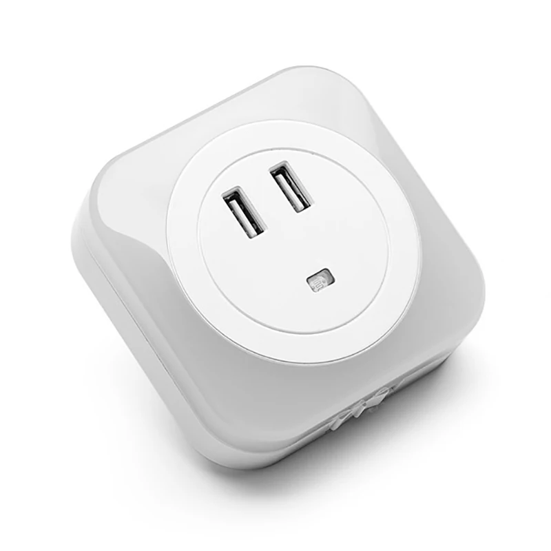 Светодиодный Ночной светильник с датчиком 2 usb-разъема для зарядки, светодиодный автоматический ночник 0,5 Вт, Интеллектуальный теплый белый светильник для спальни