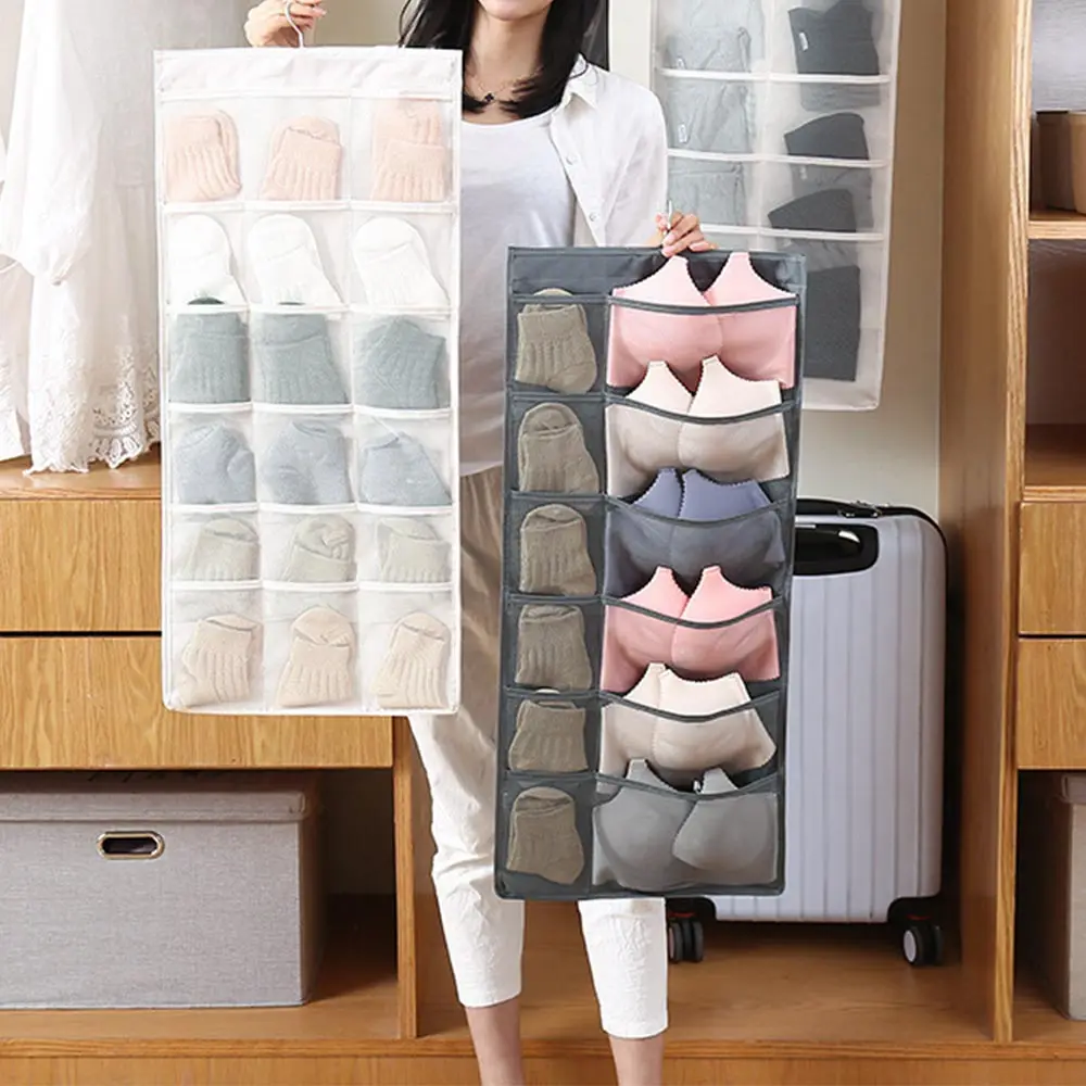 New wall hanging storage bag wardrobe organizer double side underwear bra socks sorting bag bedroom hanging storage pouch New wall hanging storage bag wardrobe organizer double side underwear bra socks sorting bag bedroom hanging storage pouch