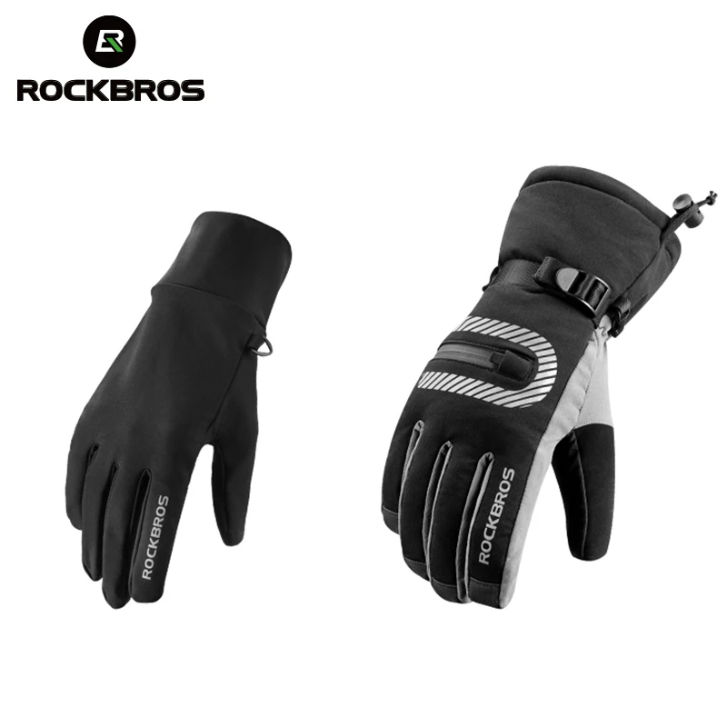 ROCKBROS-40 градусов лыжные перчатки полный палец ветрозащитный водонепроницаемый 2 в 1 противоскользящие сенсорный экран Светоотражающие уличные лыжные перчатки