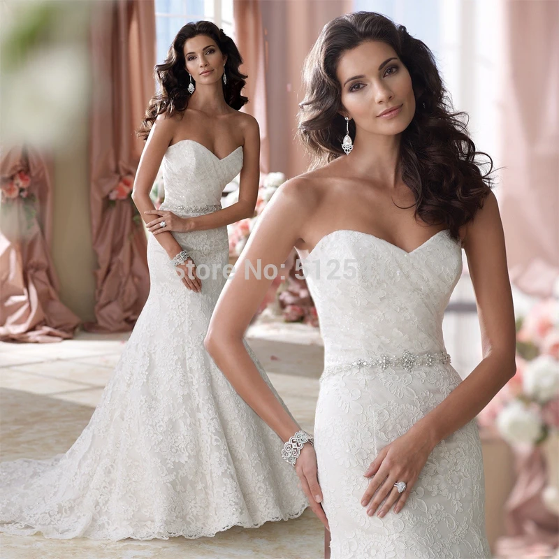 

Top Selling Sweetheart Trumpet Mermaid Lace Wedding Dresses Applique Beads Sequin Pleats Bridal Gowns yk1A320