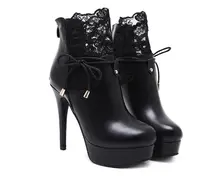 Autumn and winter new Korean version of lace round head thin tie bow short boots