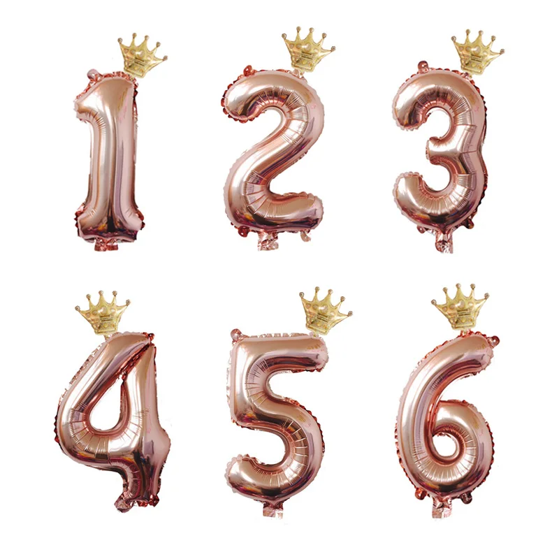 32 дюйма, розовое золото, цифра, номер, фольгированные шары, Мини Золотая Корона, воздушный шар с днем рождения, Детские праздничные украшения детский душ, поставка