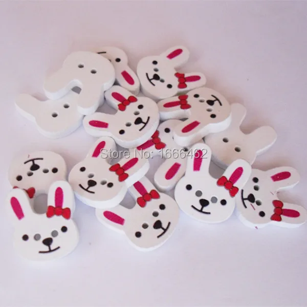

50PCs Colors Lovely Rabbit Shape Two Hole Wooden Buttons 20mm x17mm For Diy Free Shipping