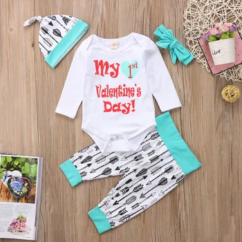 

4PCS/Set Newborn Baby Boy Girl Valentine's Bodysuit +Pants Outfit Clothes set