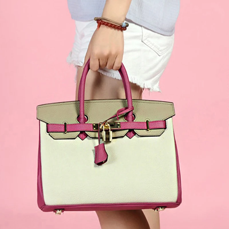 

2018 Fashion Women Handbags Genuine Leather Litchi Pattern Casual Tote Bags Lock Patchwork Shoulder Bags Ladies Crossbody Bags