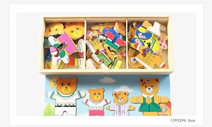 Набор деревянных головоломок детские развивающие игрушки Медвежонок переодевание паззлы Детские деревянные игрушки - Цвет: 4 bears