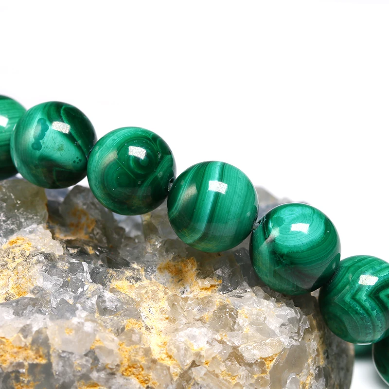 Bracelet en Malachite, AAAAA, Bijoux en Pierre Naturelle, Extensible, Perles pour Homme et Femme