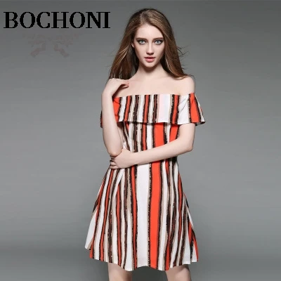2018 Bochoni Новый Полосатый без бретелек Сладкий шифон платье трапециевидной