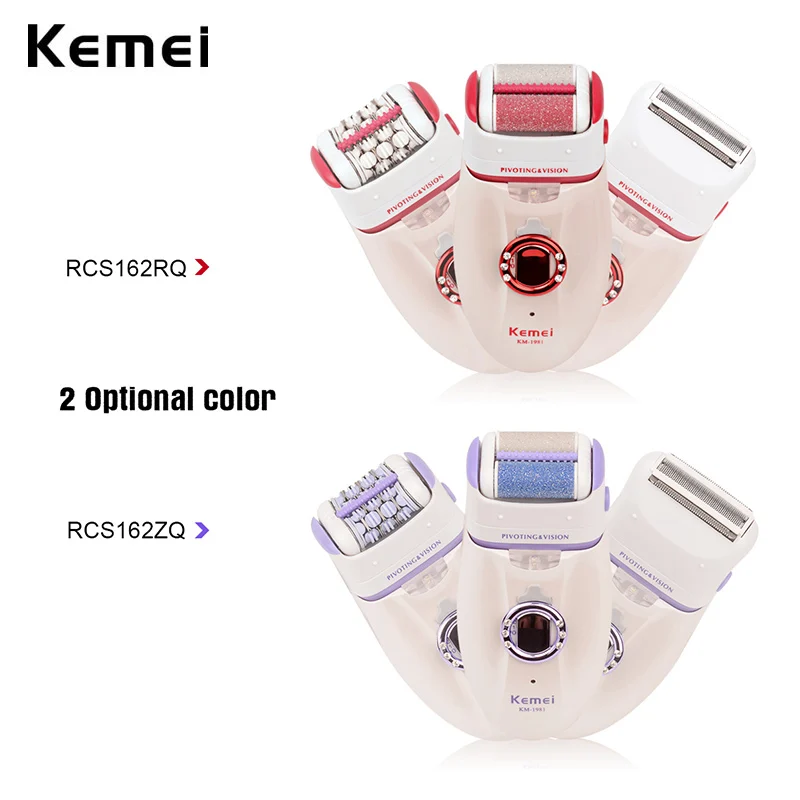 Kemei 3 in 1 Lady Shaver Electric Epilator Hair Callus Removal Foot Care Tool  Hair Removal Pedicure Machine Foot Care Set S42