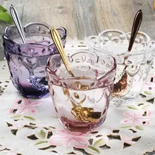 Тиснением Персиковое сердце стекло японский лепесток вишни стакана воды любящий чашка для молока воды фруктовый сок холодный напиток прозрачный кофе