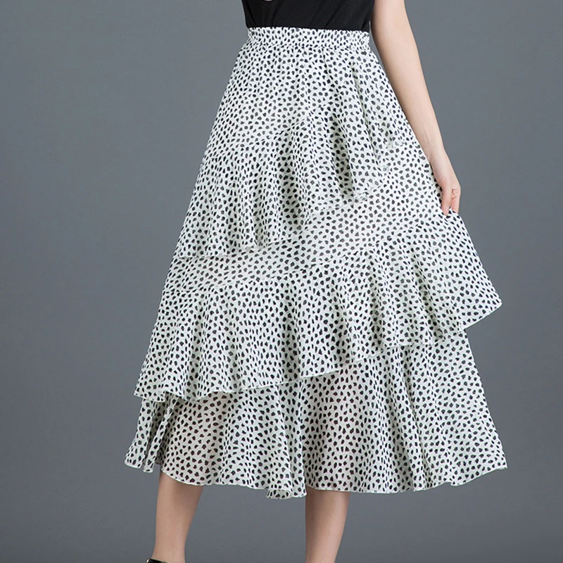 

Shintimes Faldas Mujer Moda 2019 Summer Irregular High Waist Ruffles Skirts Womens Vintage Printing Chiffon Chic Midi Skirt